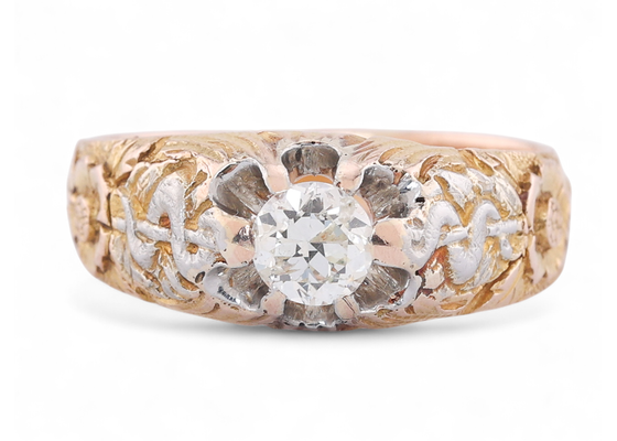 Edwardian old European cut diamond ring in 18kt yellow gold