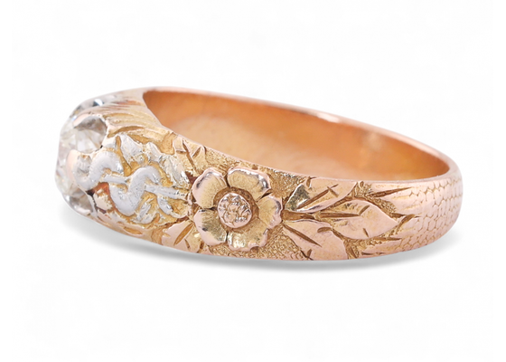 Edwardian old European cut diamond ring in 18kt yellow gold