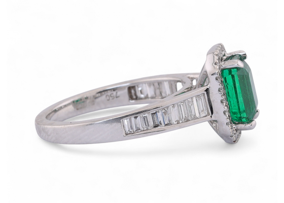 Emerald and diamond cluster ring