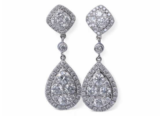 Diamond cluster drop earrings