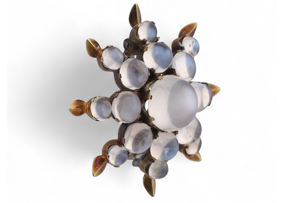 Antique Moonstone Set Starburst Brooch In 14kt yellow Gold
