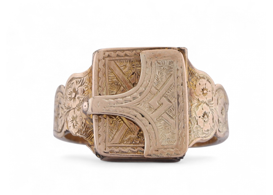 Antique Memorial Locket Ring In 9kt Yellow Gold