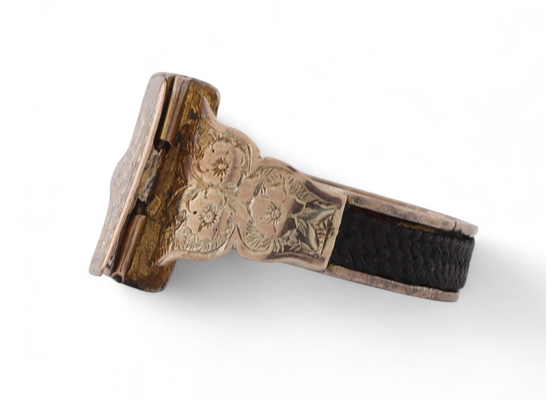 Antique Memorial Locket Ring In 9kt Yellow Gold