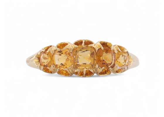 Antique Citrine Five Stone Ring In 18kt Yellow Gold