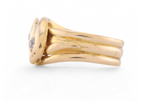 Edwardian Double Headed Diamond Set Snake Ring In 18kt Yellow Gold
