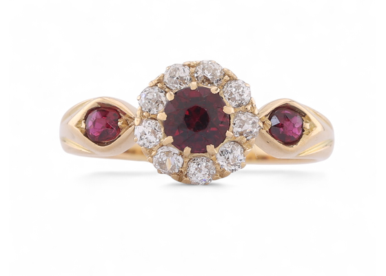 Victorian Ruby And Diamond Coronet Cluster Ring In 18kt Yellow Gold
