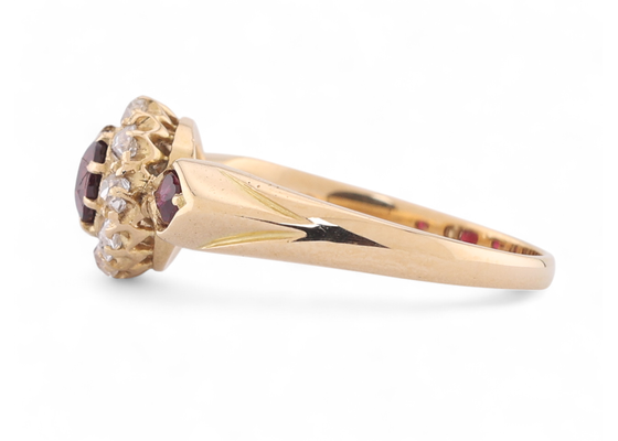 Victorian Ruby And Diamond Coronet Cluster Ring In 18kt Yellow Gold