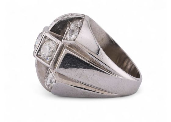 Retro Old Cut Diamond Set Bombe Ring In Platinum