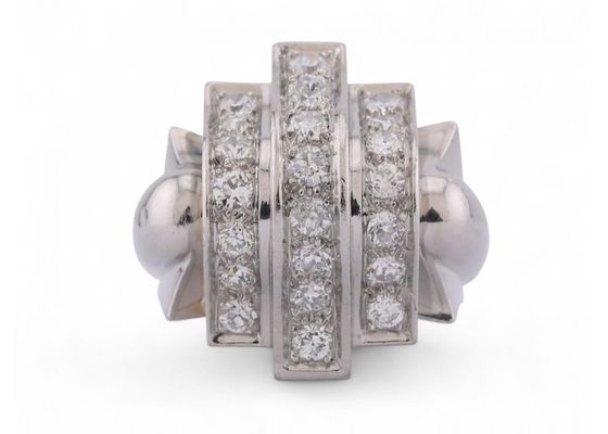 Retro Old Cut Diamond Set Tiered Bombe Ring In Platinum