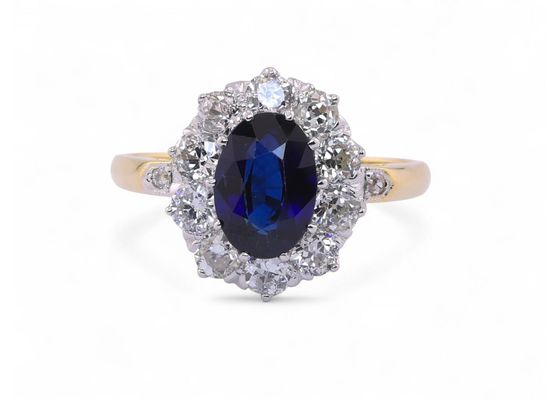 Sapphire and Diamond Cluster Ring