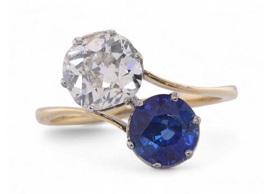 Sapphire and Diamond Toi et Moi Ring