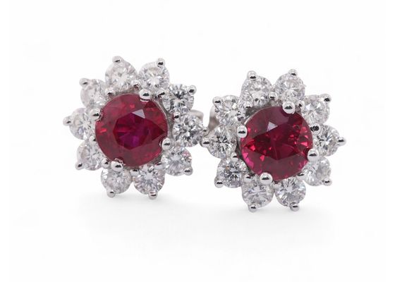 Ruby and Diamond Cluster Earrings