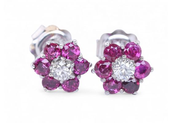 Pink Sapphire and Diamond Cluster Earrings