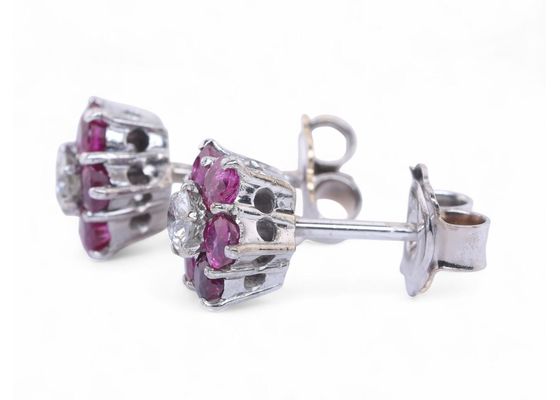 Pink Sapphire and Diamond Cluster Earrings