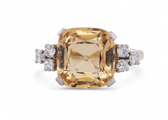 Yellow Topaz and Diamond Ring