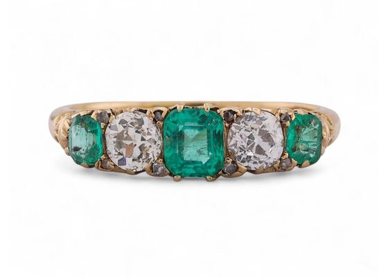 Emerald and Diamond 5-Stone Ring