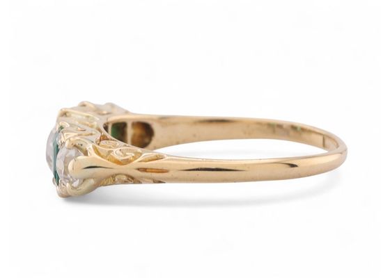 Emerald and diamond five stone ring