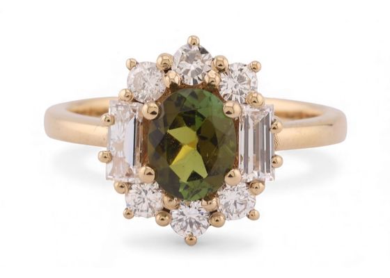 Tourmaline and diamond cluster ring