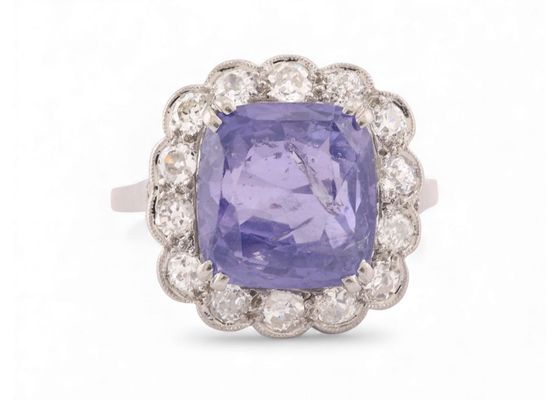 Vintage Purple Sapphire And Diamond Cluster Ring In Platinum