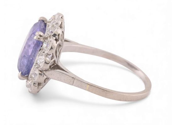 Vintage Purple Sapphire And Diamond Cluster Ring In Platinum