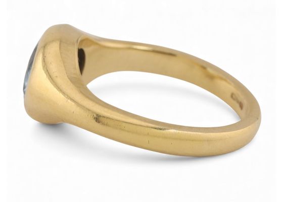 Vintage Solitaire Aquamarine East To West Bezel Set Ring in 18kt Yellow Gold