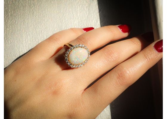 Opal and diamond cluster ring