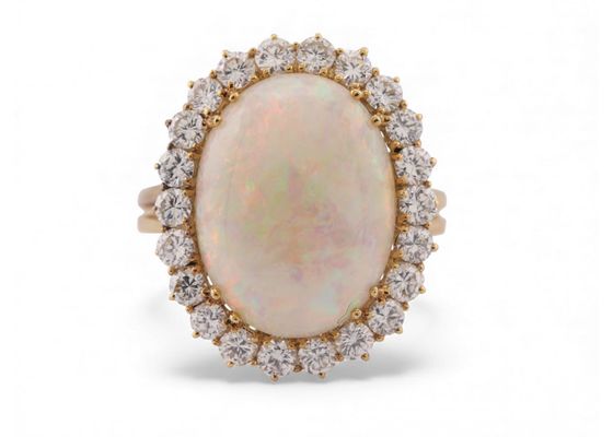 Opal and diamond cluster ring
