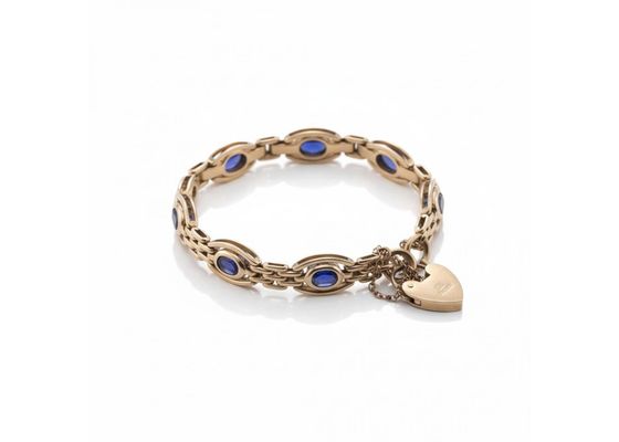 9k gold gate bracelet set with blue sapphires