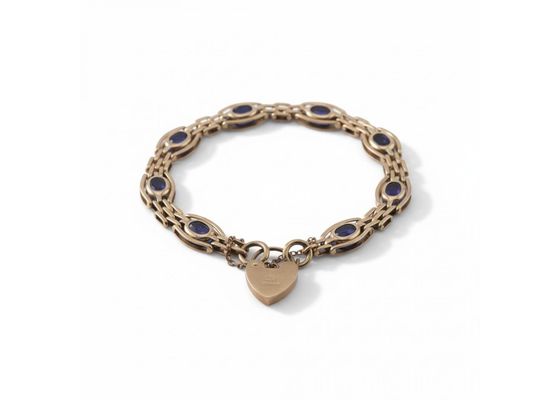 9k gold gate bracelet set with blue sapphires
