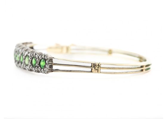 Demantoid Garnet and Diamond Bangle in Silver on 18ct Gold