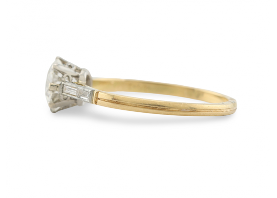 18ct Gold and Platinum Diamond Solitaire Ring with Baguette Shoulders18ct Gold and Platinum Diamond Solitaire Ring with Baguette Shoulders