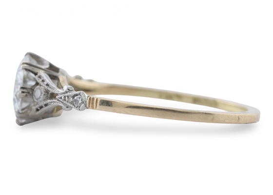 18ct Gold and Platinum Diamond Solitaire Ring with Scrollwork Shoulders