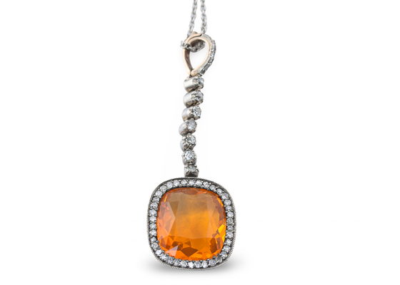 Antique Fire Opal and diamond necklace