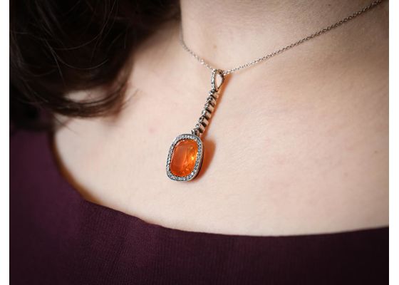 Antique Fire Opal and diamond necklace