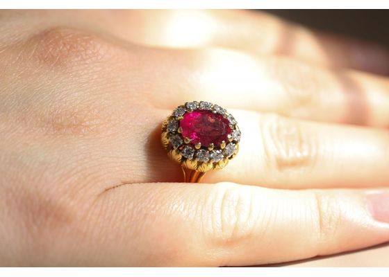 Vintage Tourmaline and Diamond Cluster Cocktail Ring, Circa 1960