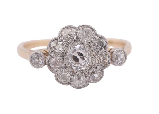Edwardian Daisy Cluster Ring, with later shank