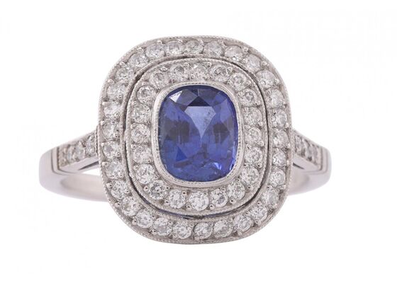 Art Deco sapphire & diamond tiered platinum ring