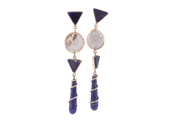 Modern lapis lazuli and rock crystal sphere drop earrings