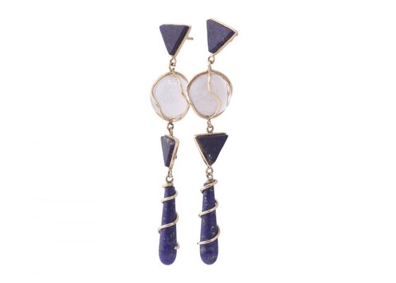 Modern lapis lazuli and rock crystal sphere drop earrings