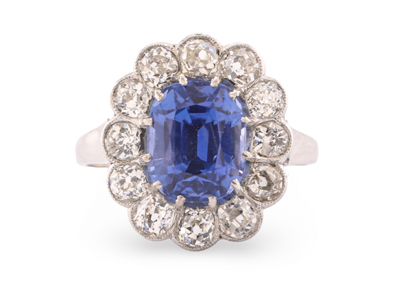 18ct White Gold Sapphire and Diamond Cluster Ring 2.8ct