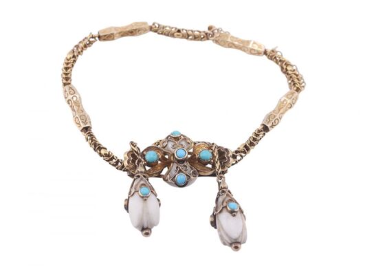 Victorian white coral and turquoise 18kt yellow gold bracelet