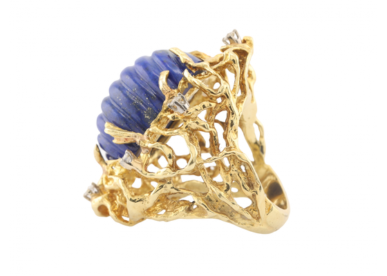 18ct Gold Lapis Lazuli and Diamond Cocktail Ring