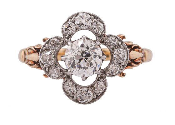 Edwardian 0.80ct Old European Cut Diamond Cluster Halo Ring