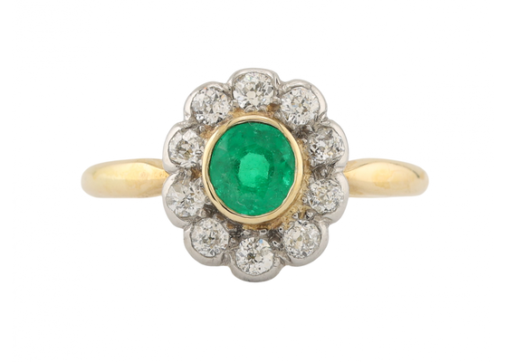 18ct Gold Emerald and Diamond Daisy Cluster Ring