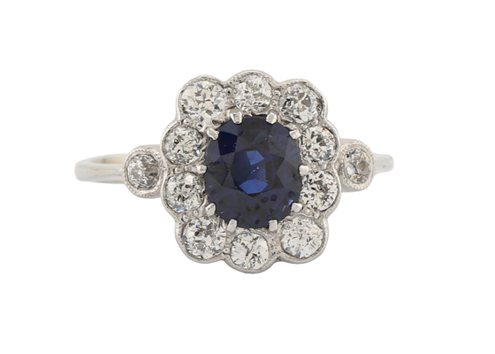 White Gold Sapphire and Diamond Daisy Cluster Ring