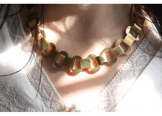 Retro chunky 15kt yellow gold architectural link necklace