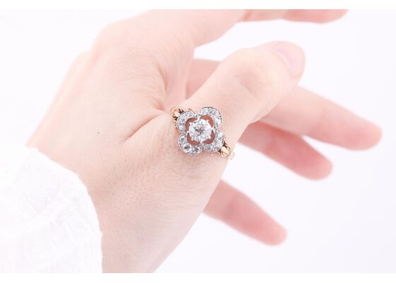 Edwardian 0.80ct Old European Cut Diamond Cluster Halo Ring
