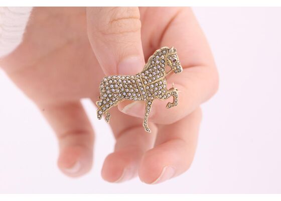 American Art deco Gold Equestrian seed pearl and ruby brooch
