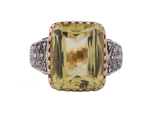 GEORGIAN REVIVAL CITRINE & ROSE CUT DIAMOND COCKTAIL RING, CIRCA 1960
