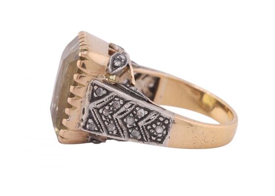 GEORGIAN REVIVAL CITRINE & ROSE CUT DIAMOND COCKTAIL RING, CIRCA 1960